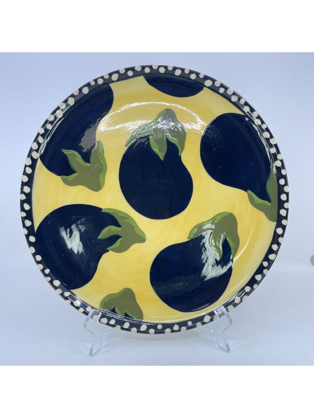 vintage hand-painted ceramic plate with eggplant design signed hillary 1994